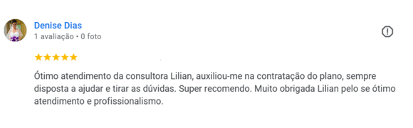 Avaliacao 5 estrelas consultora Lilian - Cliente satisfeito com atendimento personalizado.