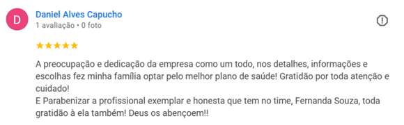 Avaliação 5 estrelas consultora Fernanda - Cliente satisfeito com transparência e profissionalismo.
