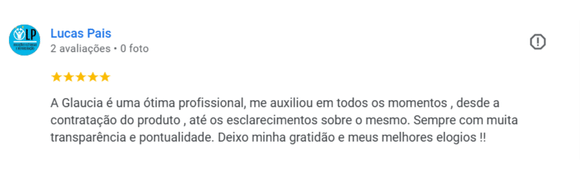 Avaliação 5 estrelas consultora Glaucia - Cliente satisfeito com o plano de saúde contratado.